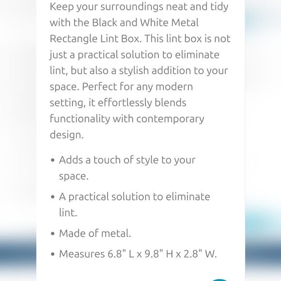 At Home Rectangular Metal Lint Box- Black - Picture 2 of 7